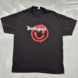 Banksyland Shirt Mens Large Black‎ Red Graphic Graffiti Artist Banksy Street
